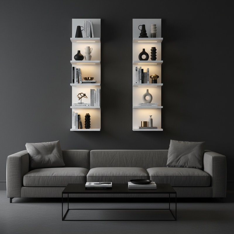 Deangelos 5 Tier Wall Shelf with Light, White