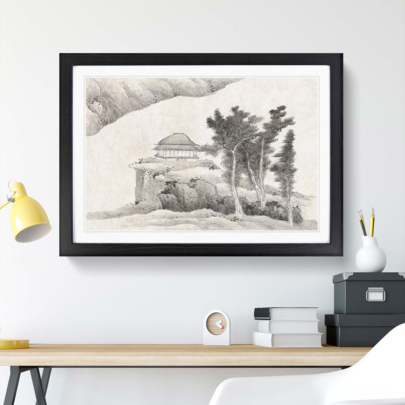 Pagoda by Gong Xian - Framed Print, 36cm H x 48cm W x 2cm D, Black Framed