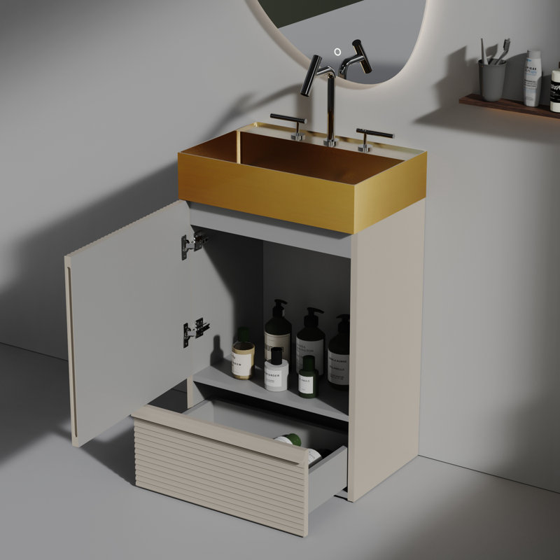 Wall Mounted Bathroom Vanity with sink, storage cabinet and one drawer, Grey