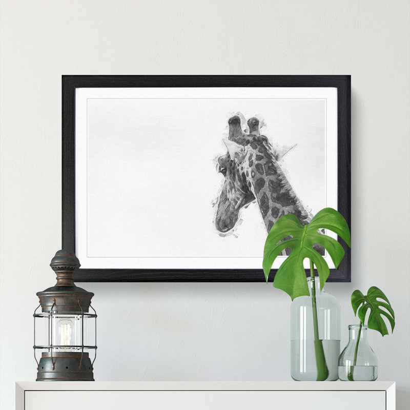 Monochrome Giraffe - Picture Frame Graphic Art Print, Black Framed, 48cm H x 65cm W x 2cm D