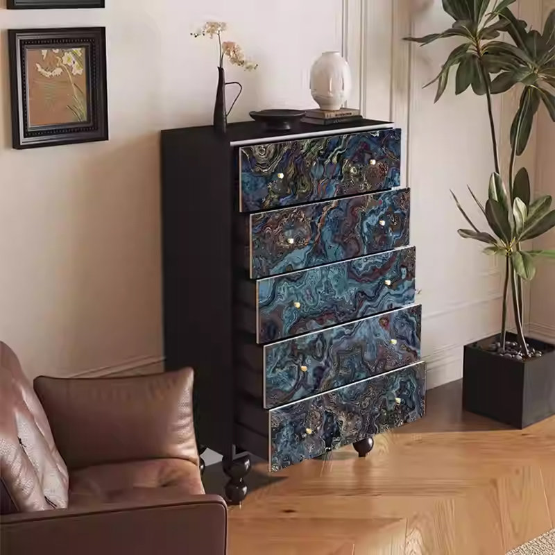 Pine Wood Frame Cabinet with Five Spacious Drawers