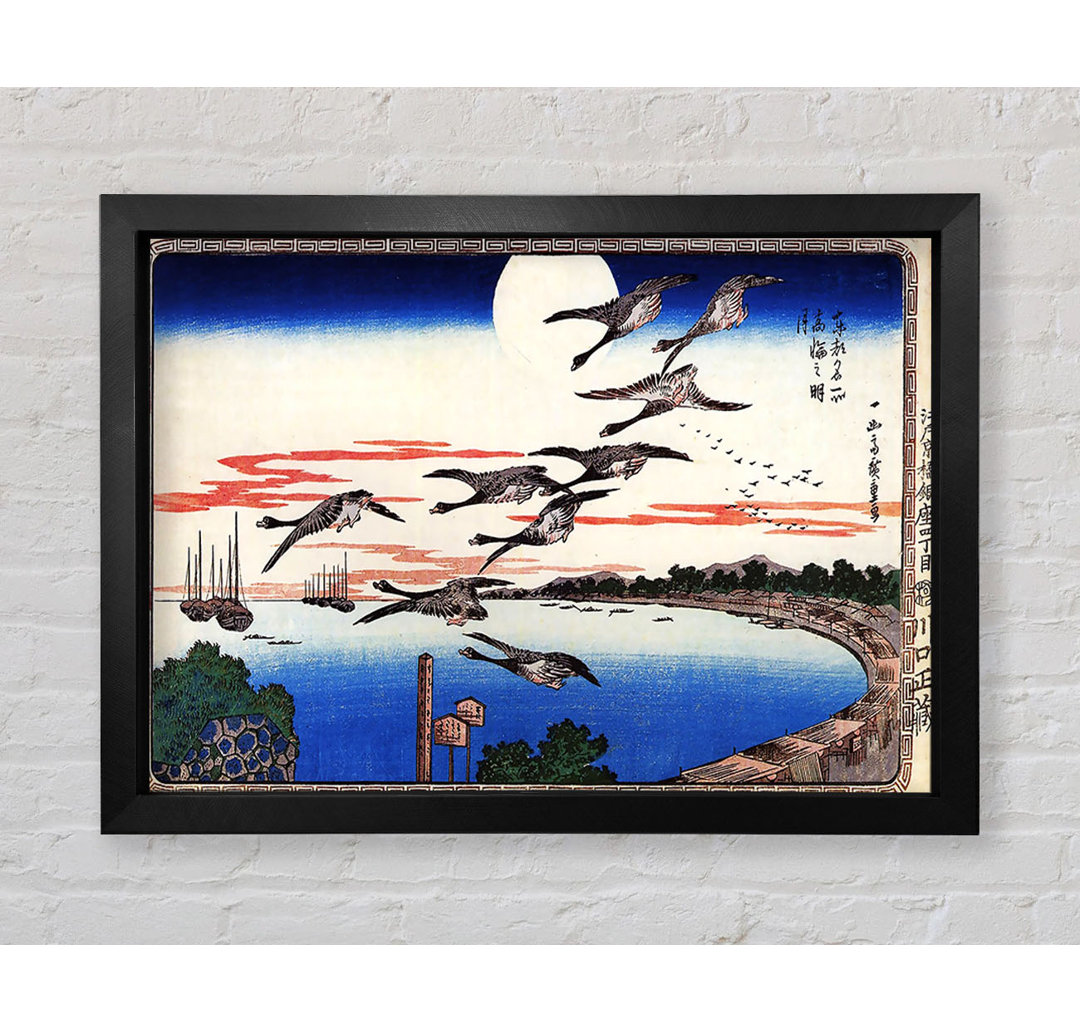 Hiroshige Gänse, die über einer Bucht absteigen - Einzelne Bilderrahmen Kunstdrucke