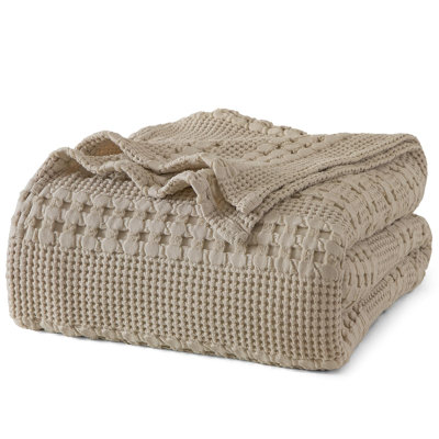 PHF 100% Cotton Waffle Weave Blanket for Bed, Soft Lightweight & Breathable for Spring and Summer, All-Season Comfort, Luxury Aesthetic Blanket for Home Decor