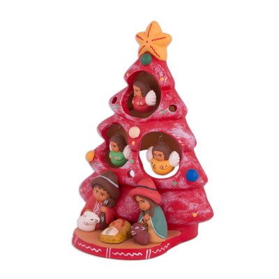 Scène crèche en céramique "naissance" sous l’arbre