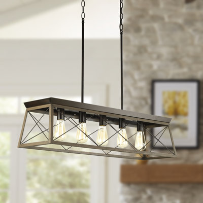 Lustre rectangulaire Oisin à 5 lumières en bronze antique pour îlot de cuisine