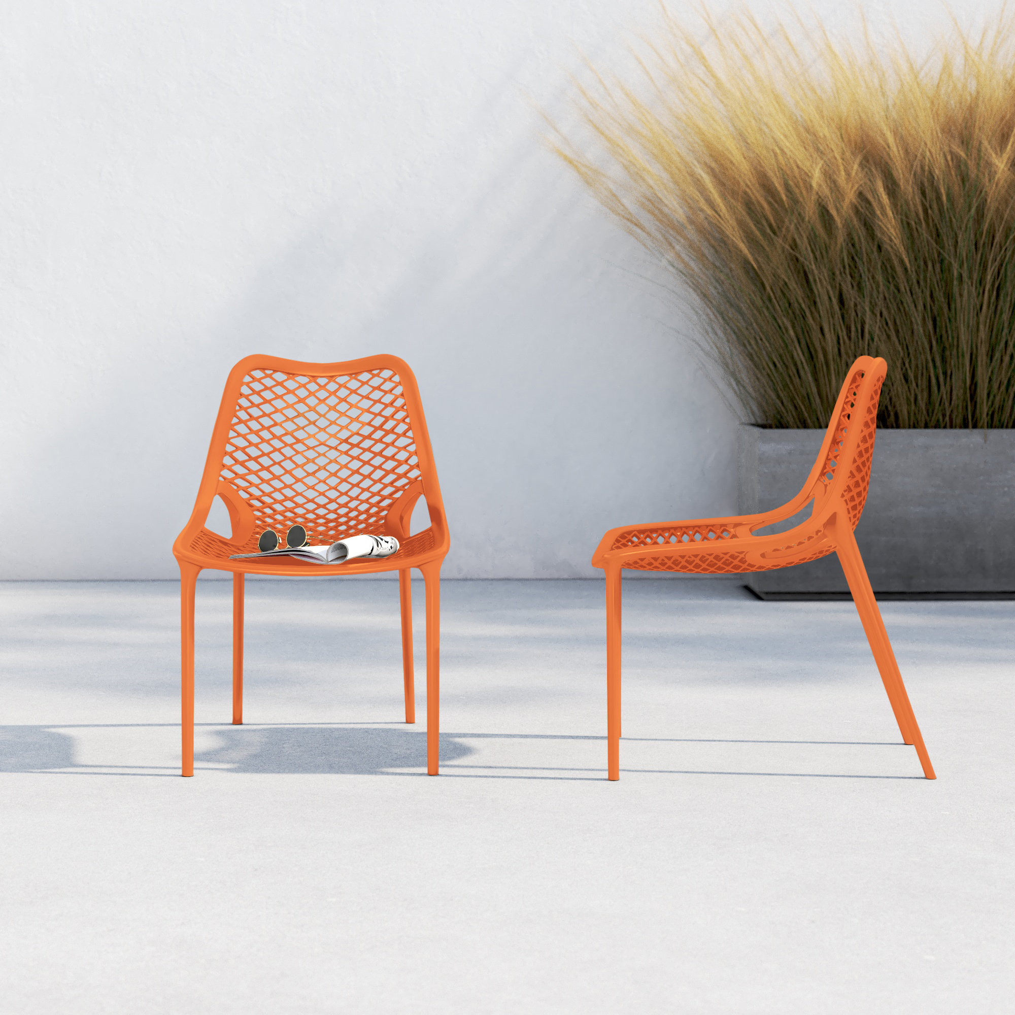 Farrah Outdoor Stacking Dining Side Chair, Orange
