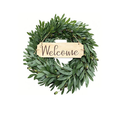 Olive Wreath 22 Inch Wreaths for Front Door with Welcome Sign Four Seasons Wreath for Front Door Wall Window Farmhouse Festival Porch Patio Garden Decor