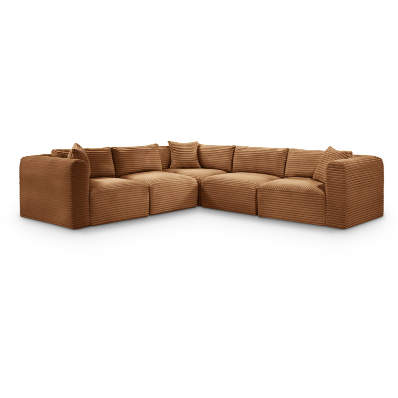 Canapé modulaire en L Carmean Performance, Velours côtelé texturé, 2 sans accoudoirs, 3 en coin