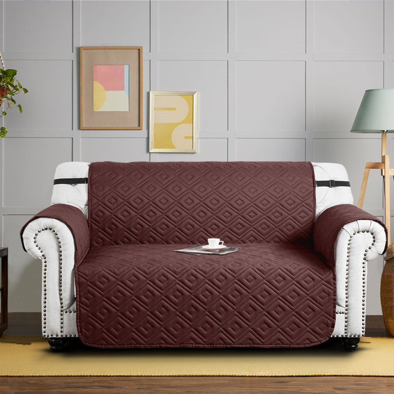 Microfiber / Microsuede Box Cushion Sofa Slipcover, 179cm H x 224cm W, Brown/Beige