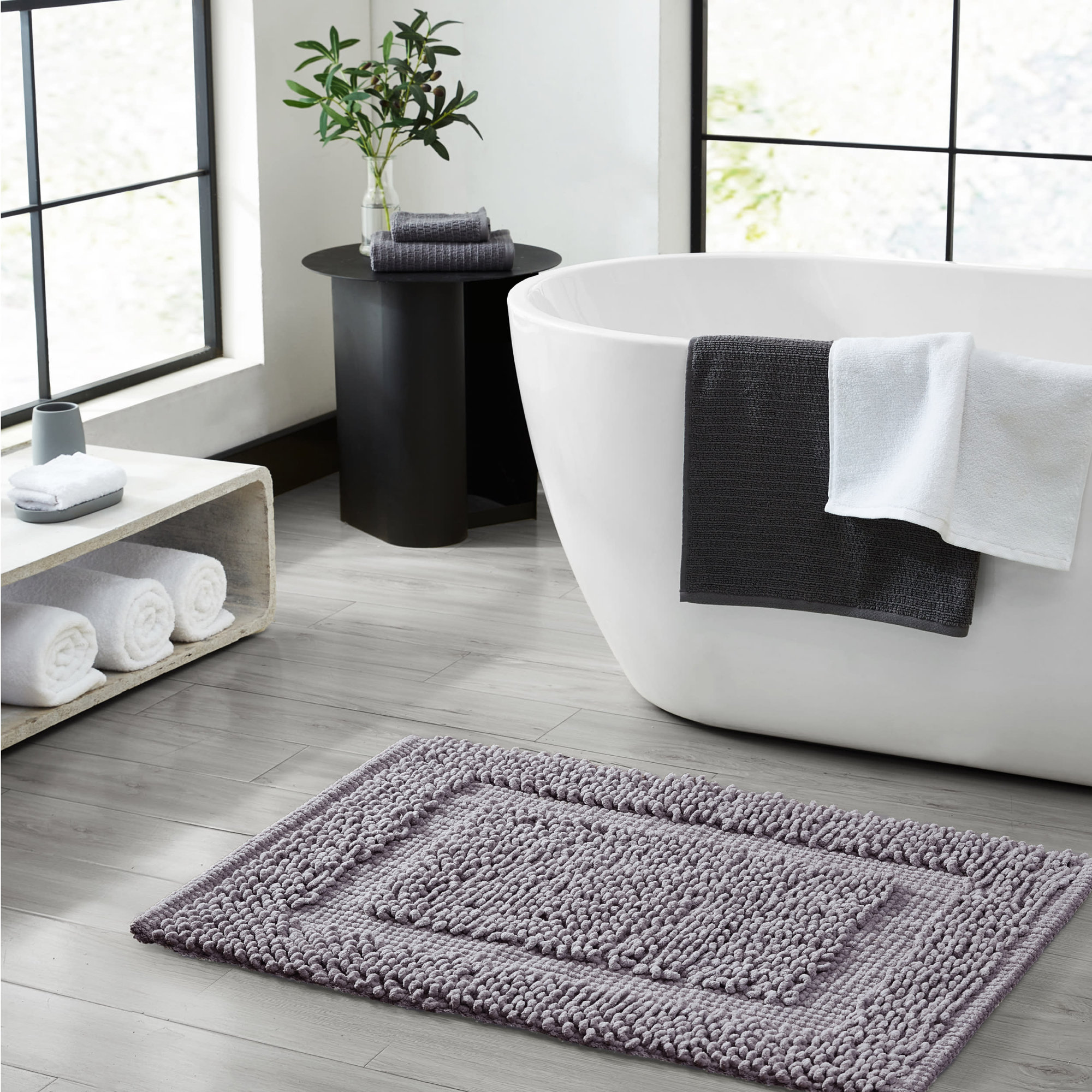 Payten Classic Cotton Bath Mat, Single - 20"W x 32"L, Charcoal