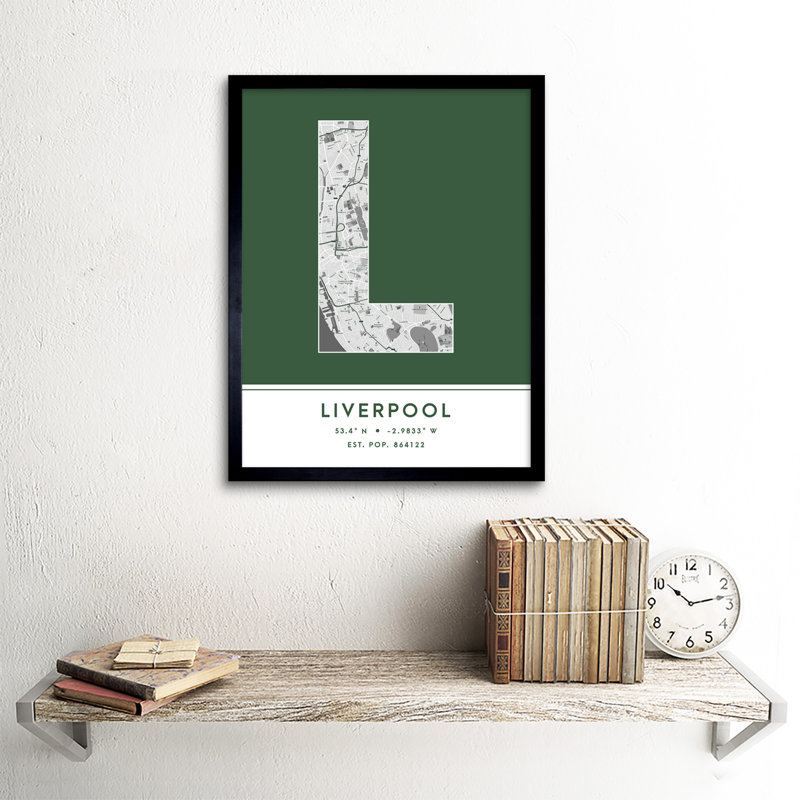 Liverpool City Map Liverpool England United Kingdom City Map Green - Single Picture Frame Typography