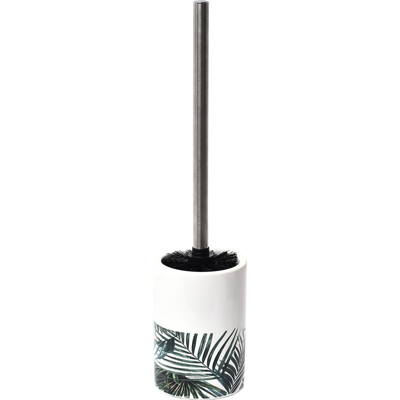 Tropical Leaf Ceramic and Wood 4-Piece Bathroom Accessory Set