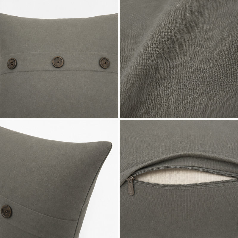 Solid Button Down Blend 20" Throw Pillow, Charcoal