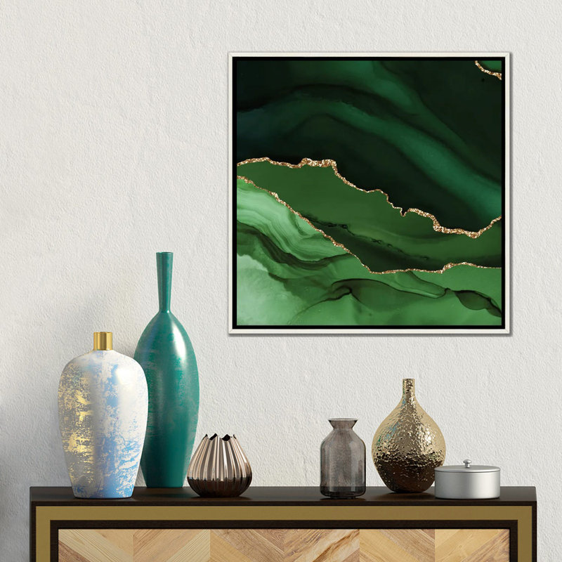 Agate verte verte, texture X, Toile encadrée flottante blanc vieilli, H 18 po x l 18 po x P 1,5 po, Pas de tapis