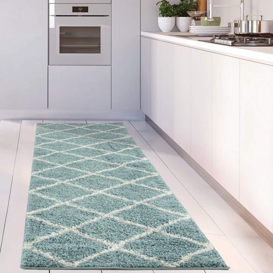 Myshaggy Collection Rugs Diamond Design in Duck Egg Blue