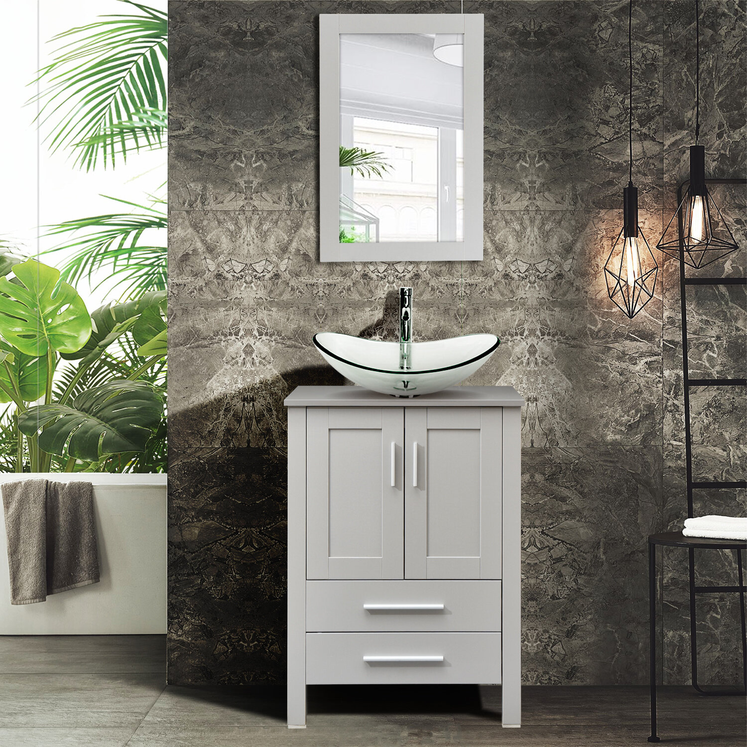 bathroom vanities > New Arrivals > 24 in. Single Sink  Foldable Vanity Cabinet in White with White Ceramic Top