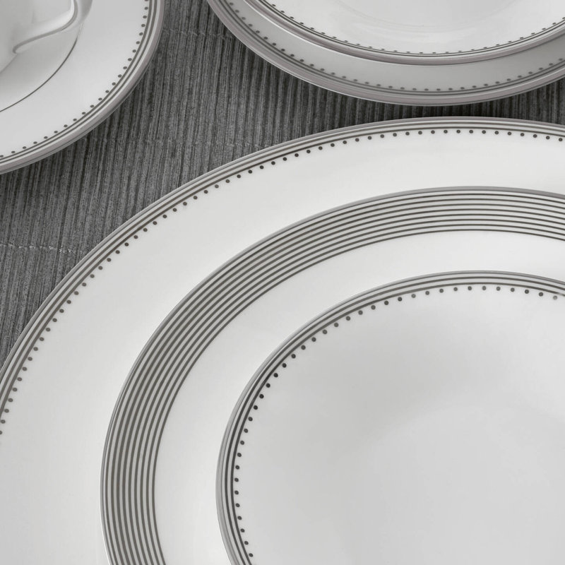 White and Black Porcelain 4-Piece Dinnerware Set