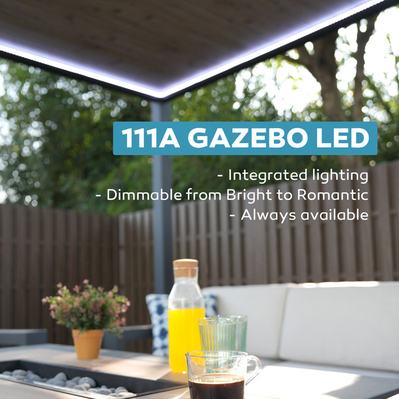 Aluminum Frame Pergola with Fixed Roof & LED Lights, 12 (ft) x 20 (ft)