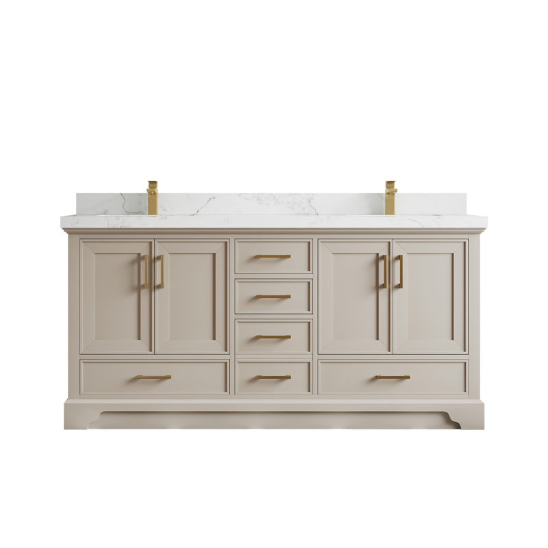 Meuble-lavabo double 72 po avec plateau Charlotte, Calacatta Nuvo