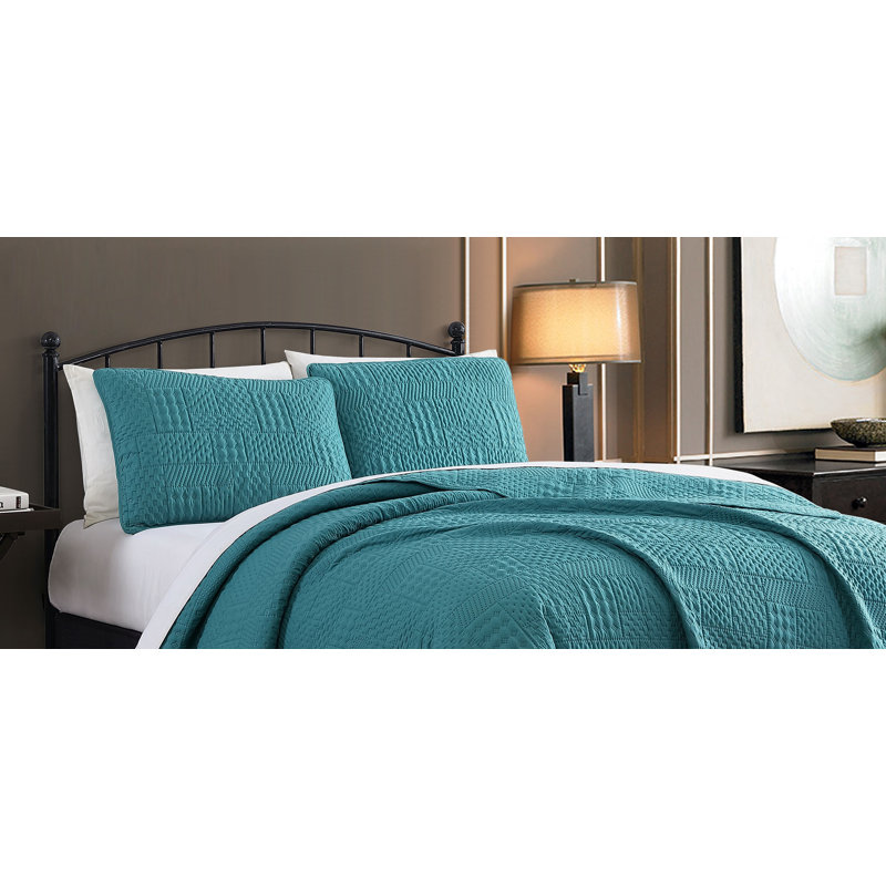 Ensemble de courtepointe réversible en microfibre Yardley, Bleu sarcelle, Courtepointe grand + 2 couvre-oreillers standard