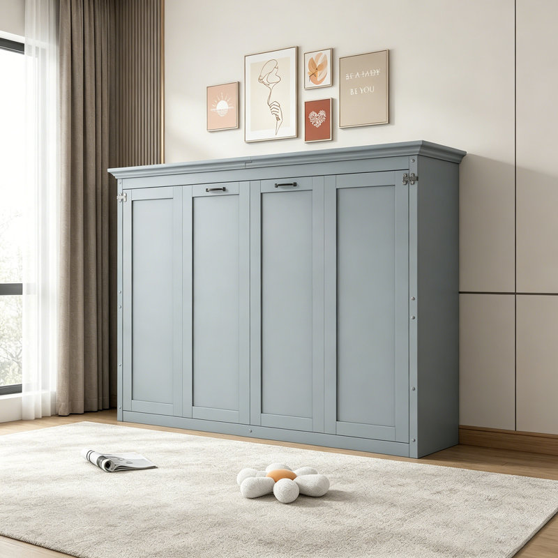 Lit escamotable peu encombrant avec armoire pliable, structure robuste et assemblage facile pour une vie moderne, Gray