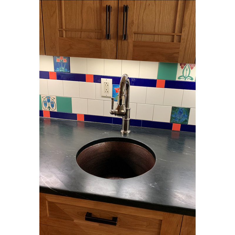 17" Large Round Hammered Copper Bar/Prep Sink