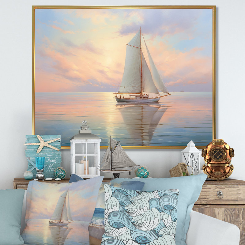 Sailboat Sailing Serenade II - Sailing Boat Wall Art Prints, H 34 po x l 44 po x P 1,5 po, Cadre flottant doré