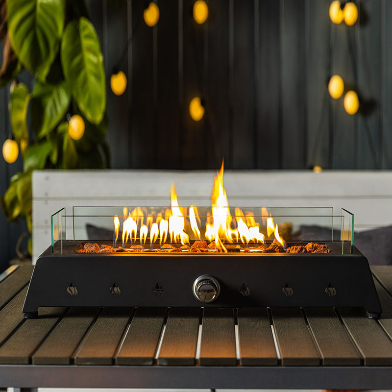 28" Tabletop Gas Fireplace Metal Propane Fire Pit with Flame Guard and Quick Connector