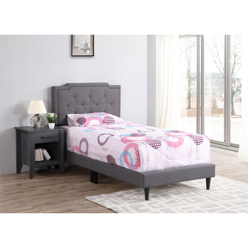 Upholstered Panel Bed, Twin, Light Gray