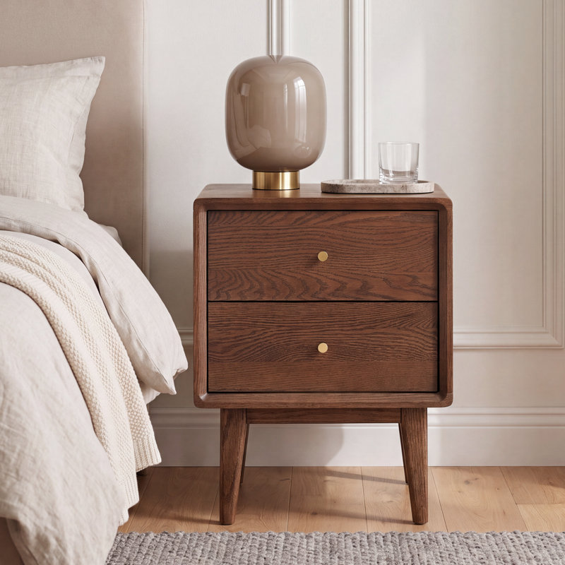 Table de chevet basse et étroite en chêne massif 19,7 po Fjord, L 15,75 po, Chêne brun, Single