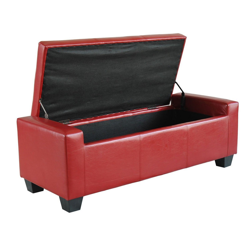 Banc de rangement rembourré, pouf de rangement rectangulaire capitonné en similicuir de 128 cm, Rouge