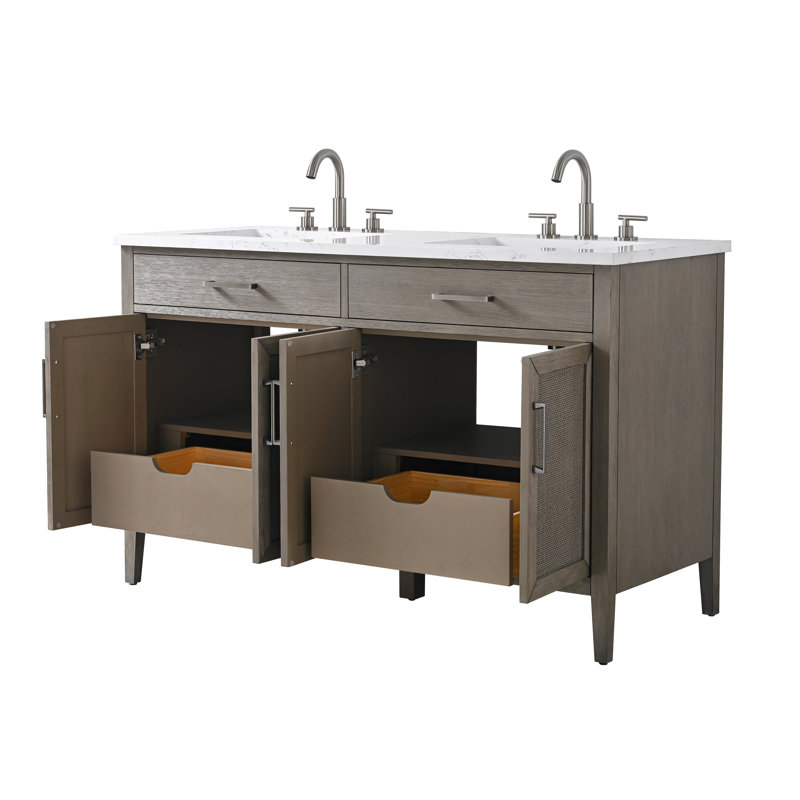 Meuble-lavabo double 54 po avec dessus Sebastiano, Gris héritage