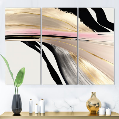 Minimalism Pink And Gold Cubic Fusion VII " Minimalism Pink And Gold Cubic Fusion VII " 3 - Pieces