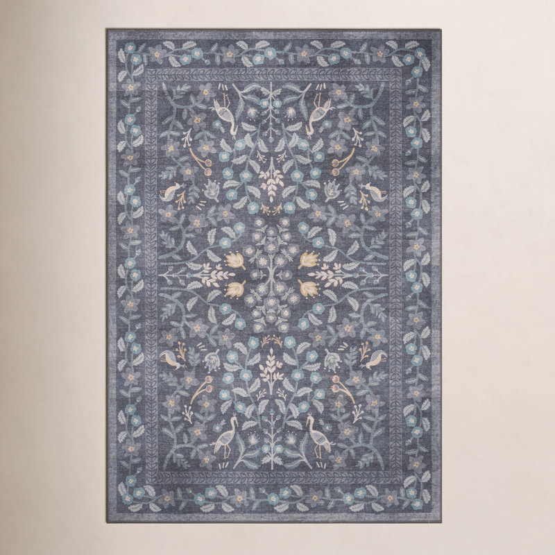 Rifle Paper Co. x Loloi Nightingale Black Floral Rug, Runner 2'6" x 12'