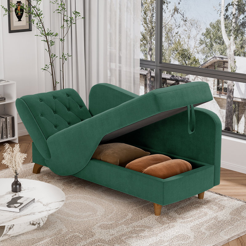 Chaise longue rembourrée en velours Acotas, Velours vert
