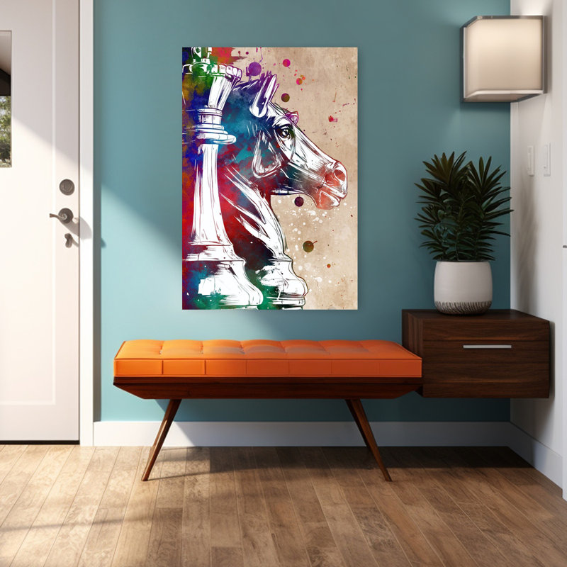 Chevalier d'échecs coloré, art coloré abstrait cheval, H 48 po x l 32 po