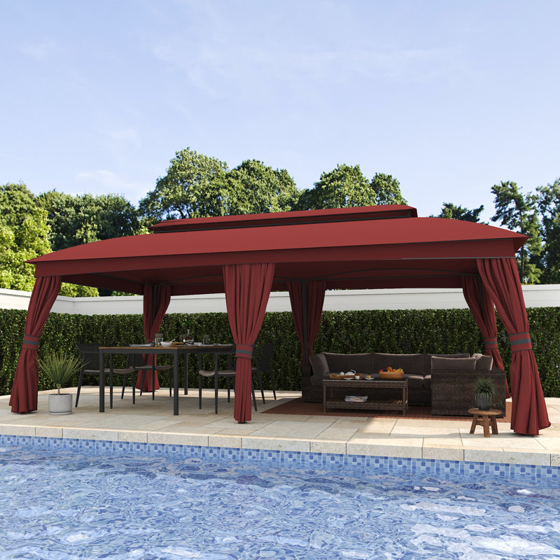 10x20 Ft Outdoor Gazebo, Double - tier Roof Gazebo Tent with PU - Coated Polyester Roof, Sturdy Iron Frame, Waterproof & UV - resistant, Privacy - ensuring Curtains and Mosquito - repelling Nettings