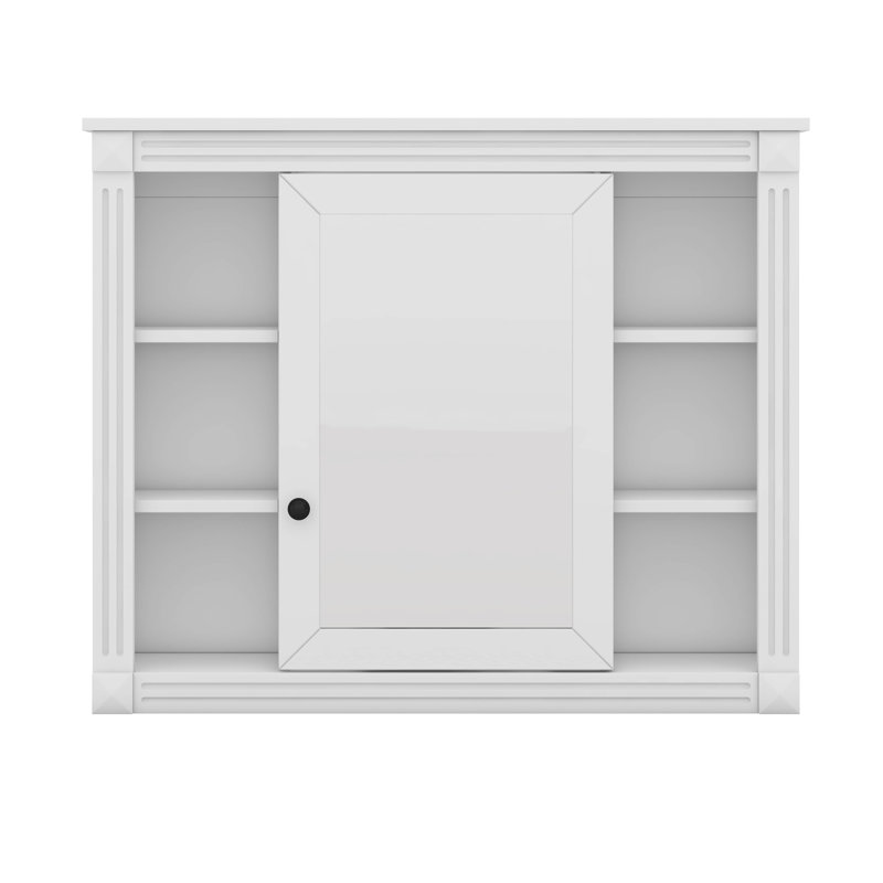 Armoire à pharmacie murale avec miroir, 6 tablettes ouvertes, Blanc