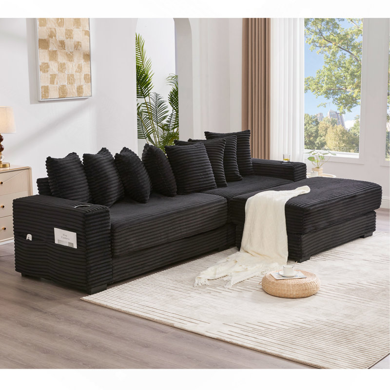 110.75" Modular L Shaped Sofa, Black