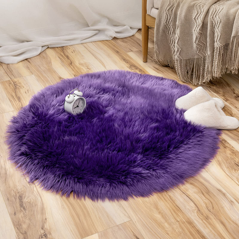 Leede Faux Sheepskin Indoor Rug, Round 3'