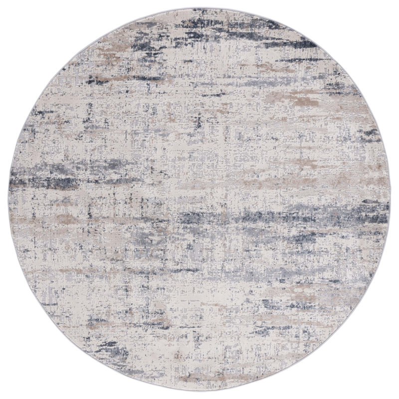 Adika Abstract Dark Gray/Gray Area Rug, Round 6'7"
