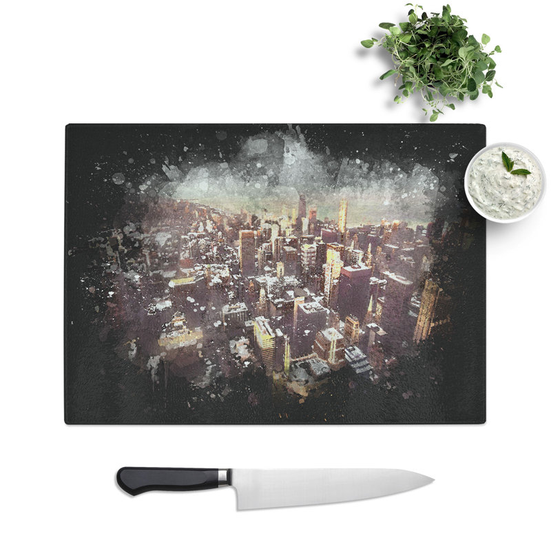 Tempered Glass Flying over the Chicago Skyline Chopping Board, 28.5 cm x 39 cm