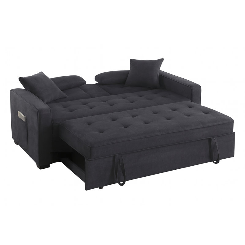 Causeuse-lit convertible en lin avec console rabattable, gris foncé, Lin gris