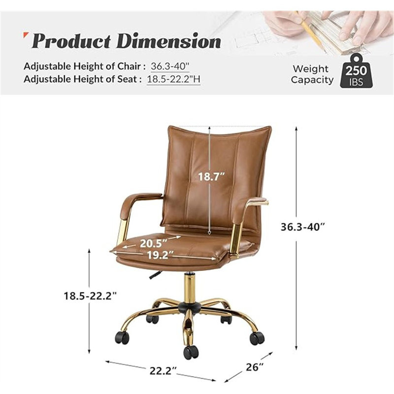 Fauteuil de bureau HULALA Home, Chameau, Gold
