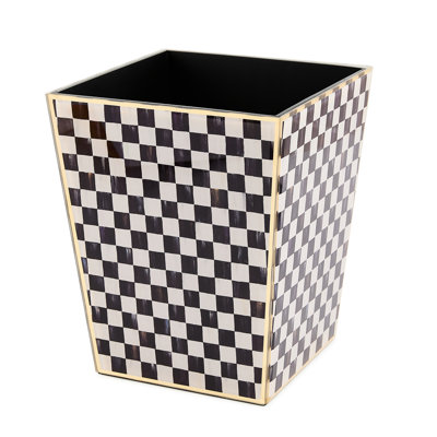 Mocha Check Glass Waste Bin