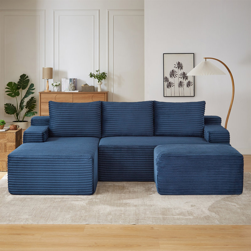 Canapé modulaire Boneless, Velours côtelé bleu