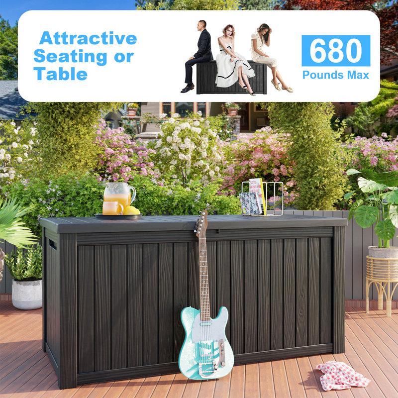 Black Resin 180 Gallon Outdoor Storage Deck Box