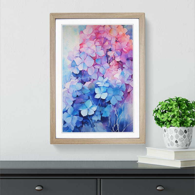 Hydrangea Abstract - Framed Print, 46cm H x 34cm W x 2cm D, Oak