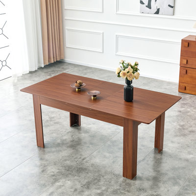 Extendable Rectangular Dining Table, Modern Expandable Kitchen Table with 2 Drop Leaves, Walnut Finish, Space-Saving Dinner Table for Small to Large F