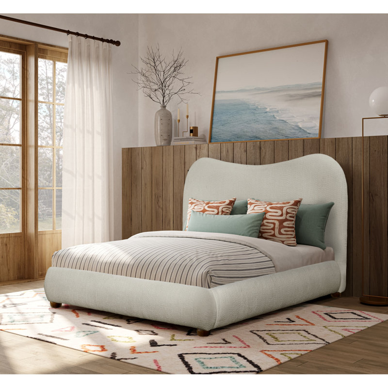 Lit plateforme grand lit 1pc avec tête de lit courbée et pieds en bois
